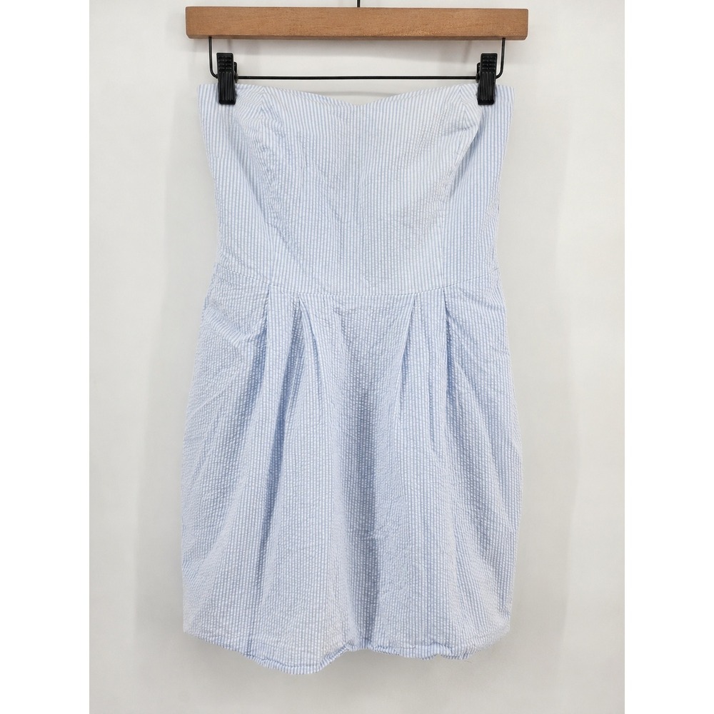 LaRoque‎ Blue White Seersucker Strapless Mini Dress Size 6 Striped Preppy Summer